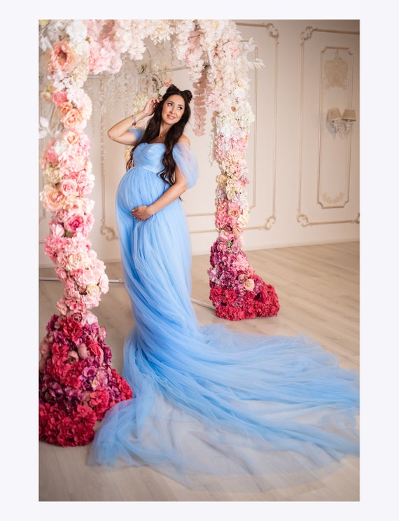 Vestido de maternidad azul cielo con tren listo para enviar Etsy México