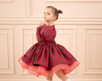 Tartan Plaid Dress, Christmas Dresses for Girls, Holiday Girl