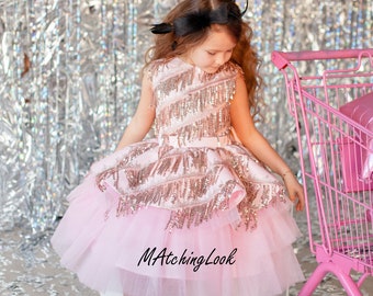 Pink Girls Sequin Tulle Dress, Birthday Party Dress, Gifts For Kids, Party Girl Dress, Formal Toddler Tutu Dress, Special Occasion Dress