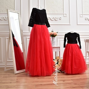 Matching Mother Daughter Lace Tutu Dresses, Red and Black
