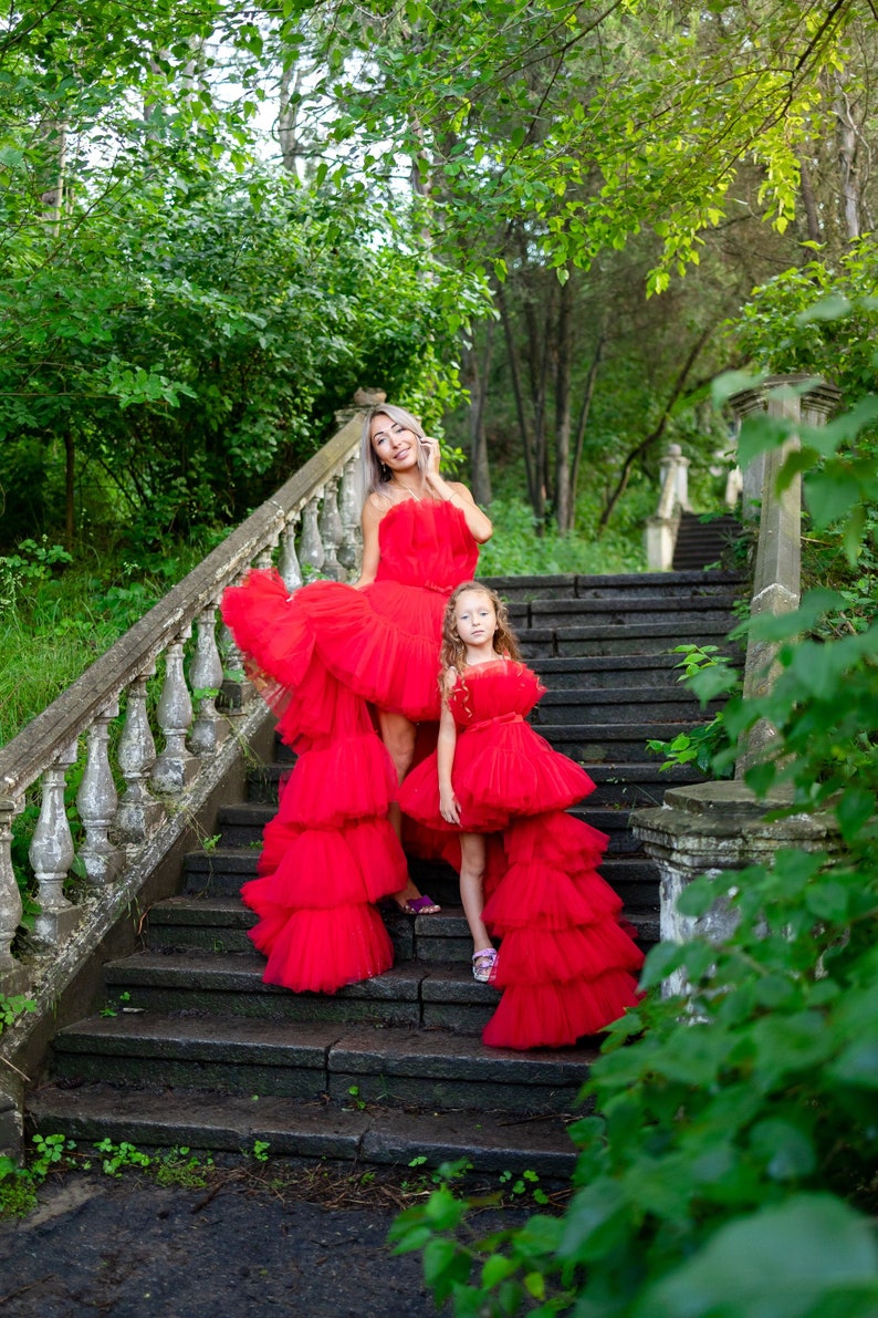 High Low Tulle Dress, Sneaker Ball Women Dress, Red Tulle Dress, Date Night Dress, Asymmetrical Tiered Dress, Adult Tutu Dress, Photoshoot image 8