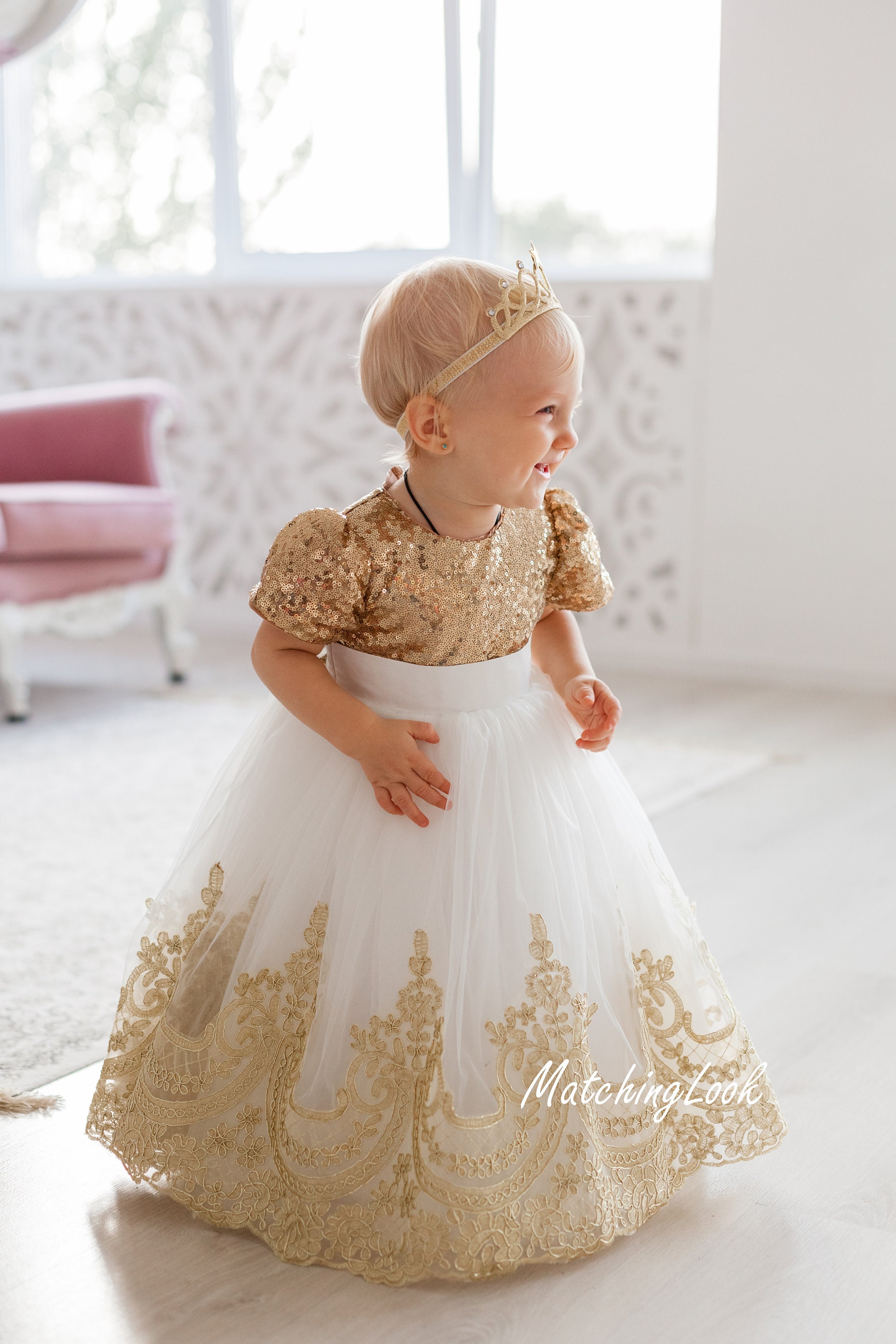 Gold Baby Dress Princess Girl Dress Baby Girl Tutu Dress Etsy