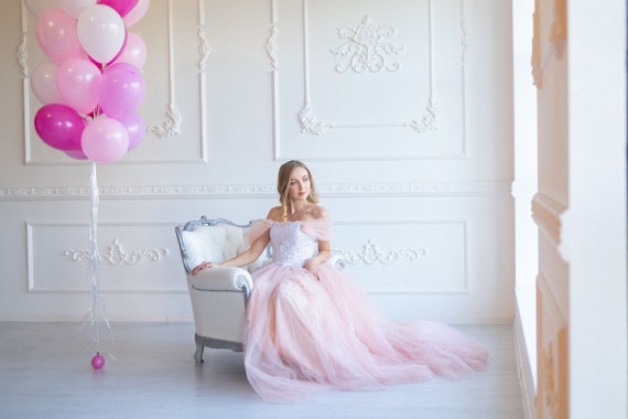 Light Pink Organza Engagement Gowns with Prices