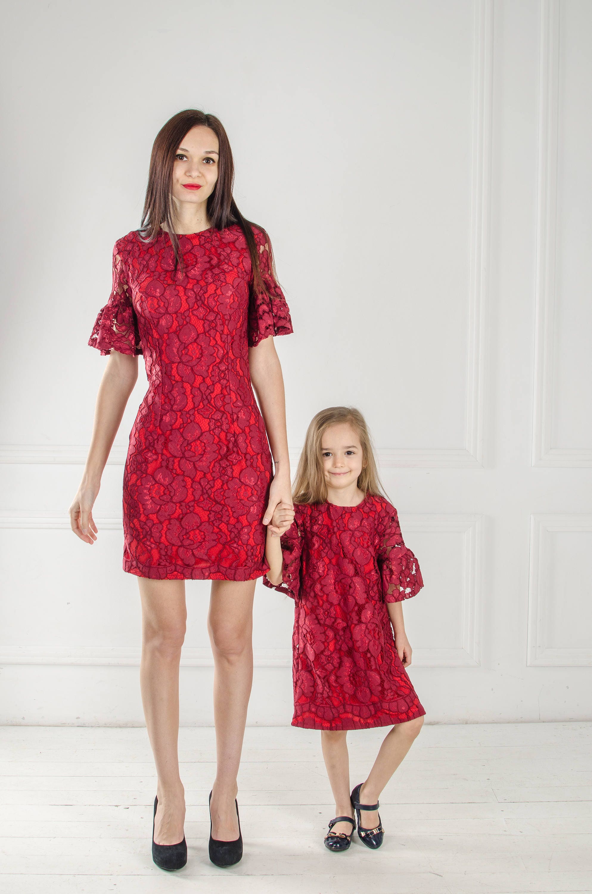 Mommy and me burgundy dresses cheap