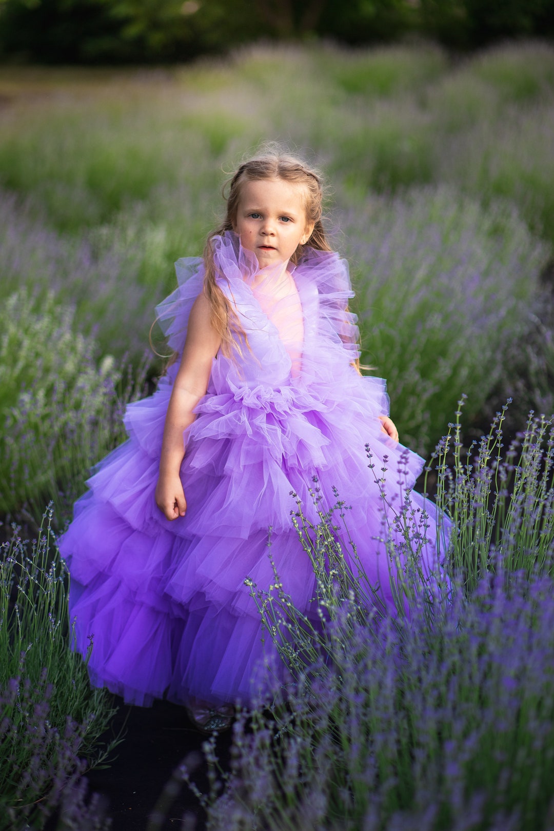 Flower Girl Dress, Lavender Tutu Dress, Baby Girl Tiered Dress, Lilac Tulle Dress, Princess