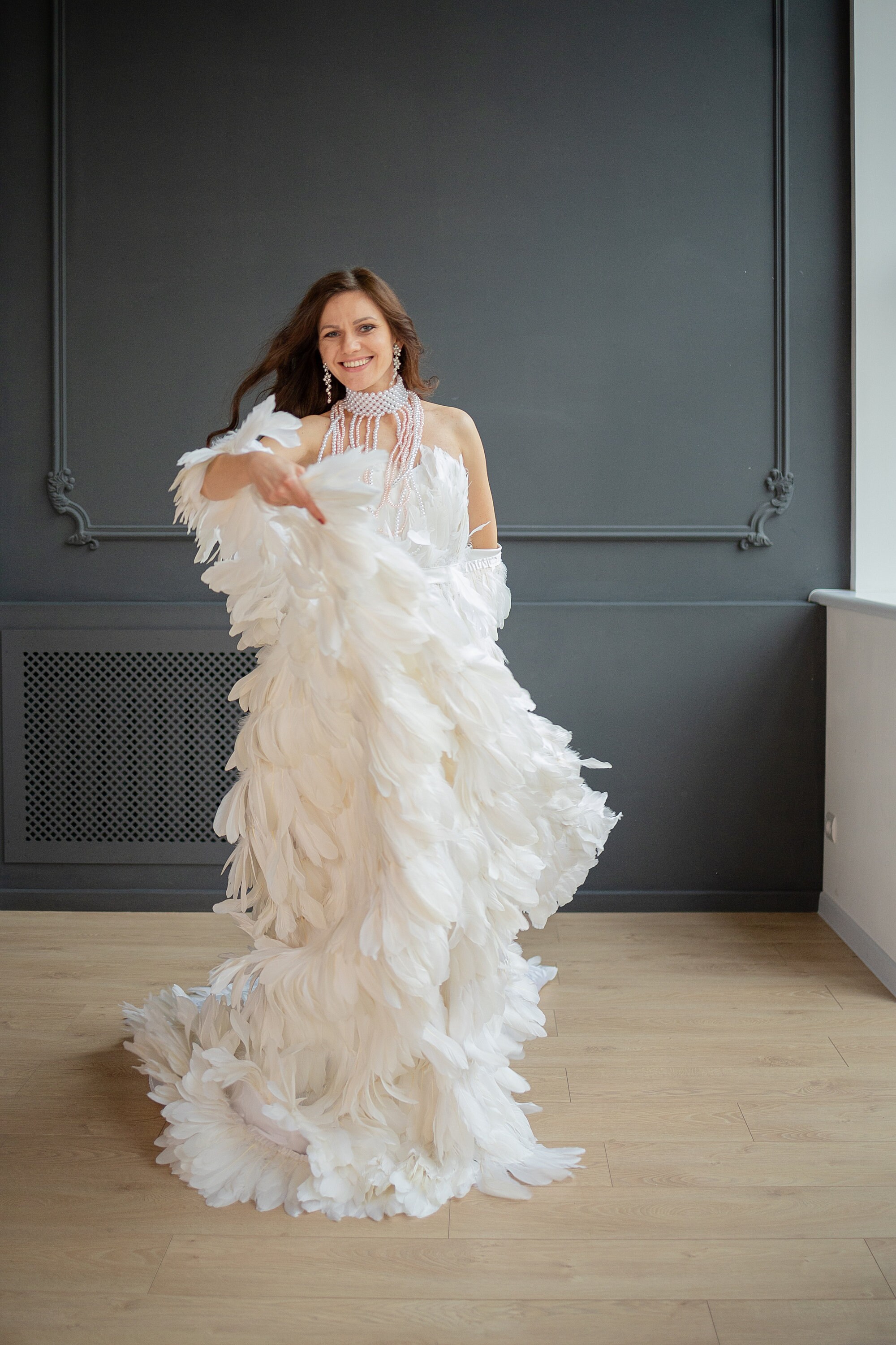 White Feather Cape White Swan Dress Fluffy Bridal Robe