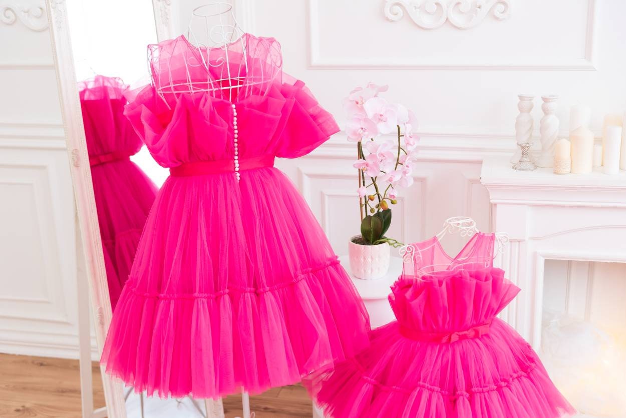 Matchinglook Hot Pink Barbie Dress, Girl Tutu Dress, Birthday Party Dress, Princess Dress, Toddler Tulle Dress, Pink Holiday Dress, Girl Designer Dress 5 / Ivory