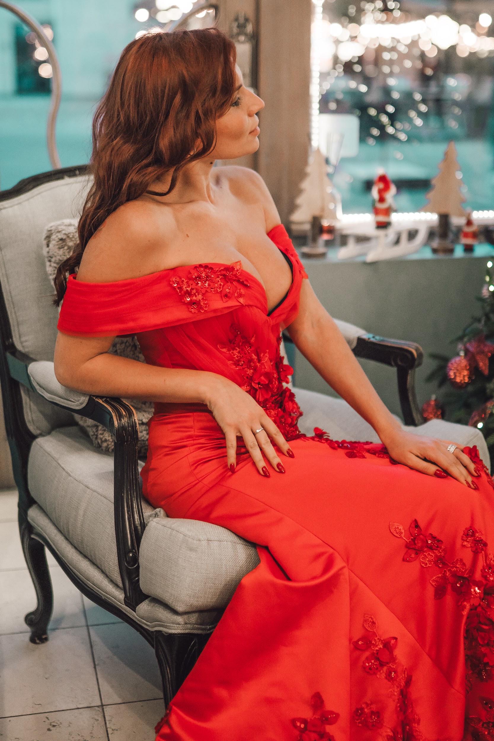 fitted lace wedding dress Red Satin Off The Shoulder Crossover Gown main image 1