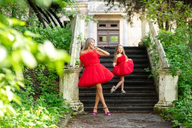 High Low Tulle Dress, Sneaker Ball Women Dress, Red Tulle Dress, Date Night Dress, Asymmetrical Tiered Dress, Adult Tutu Dress, Photoshoot image 9