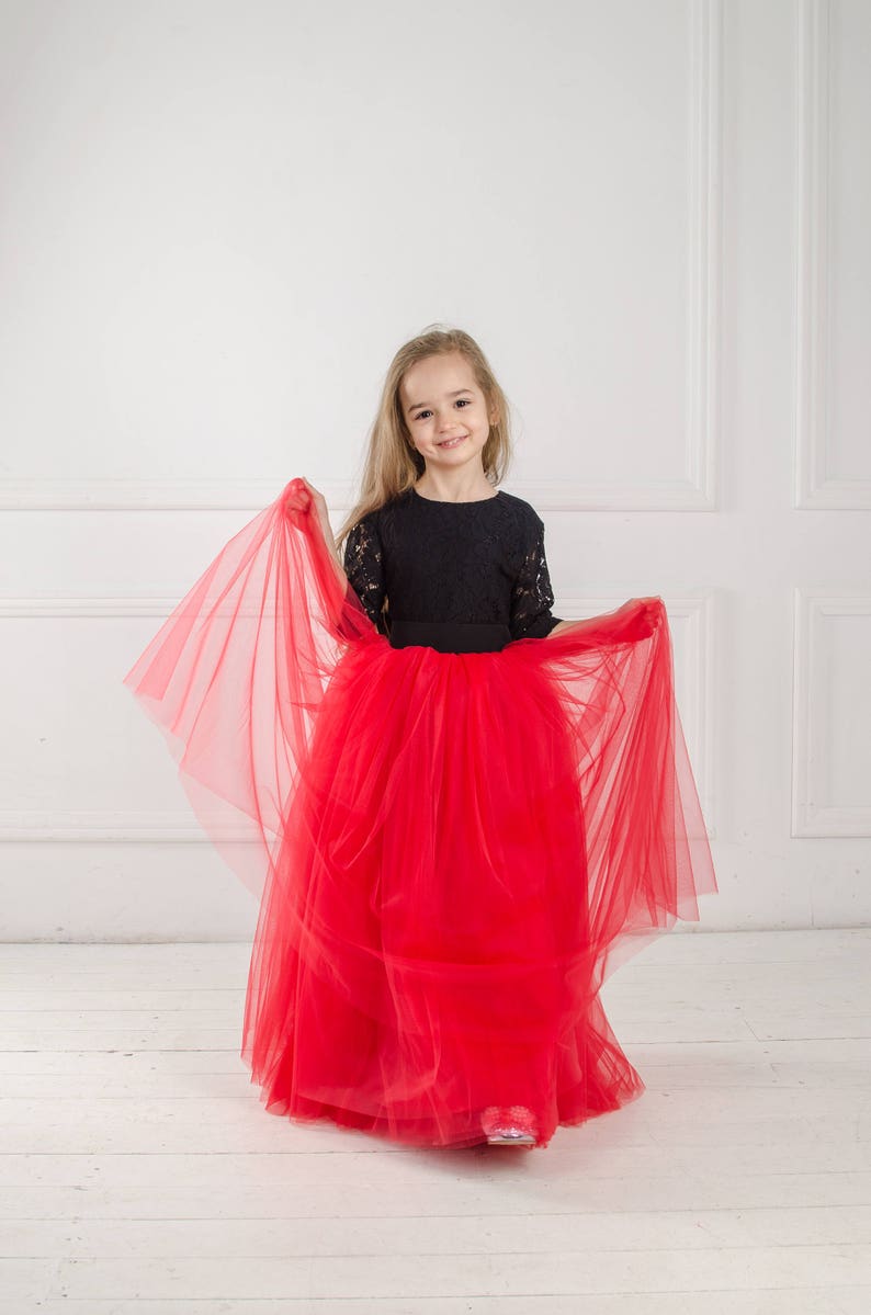 Red And Black Girl Dress, Flower Girl Dress, Tutu Tulle Dress, Pageant Dress, Special Occasion Dress, Baby Girl Lace Dress,Formal Girl Dress image 4