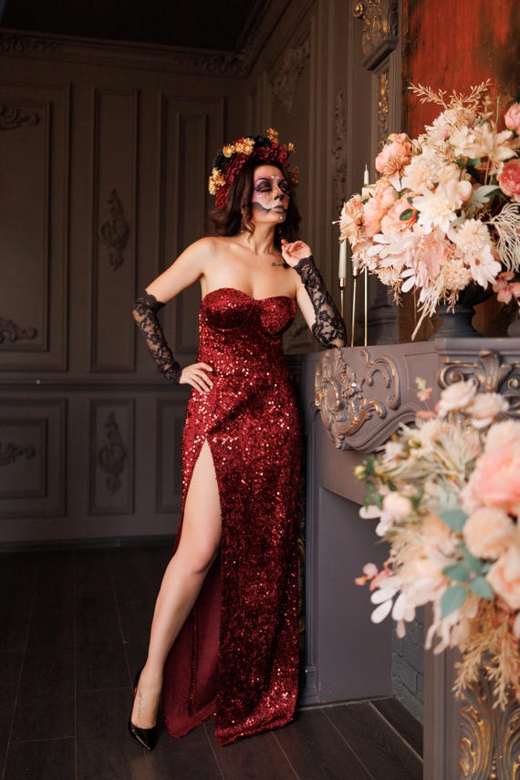 Dark Red Sequin Dress, Bridesmaid Dress, Prom Dress, Night Gala Dress,  Burgundy Corset Gown, Masquerade Ball Gown, Photography Gown, Sparkly - Etsy