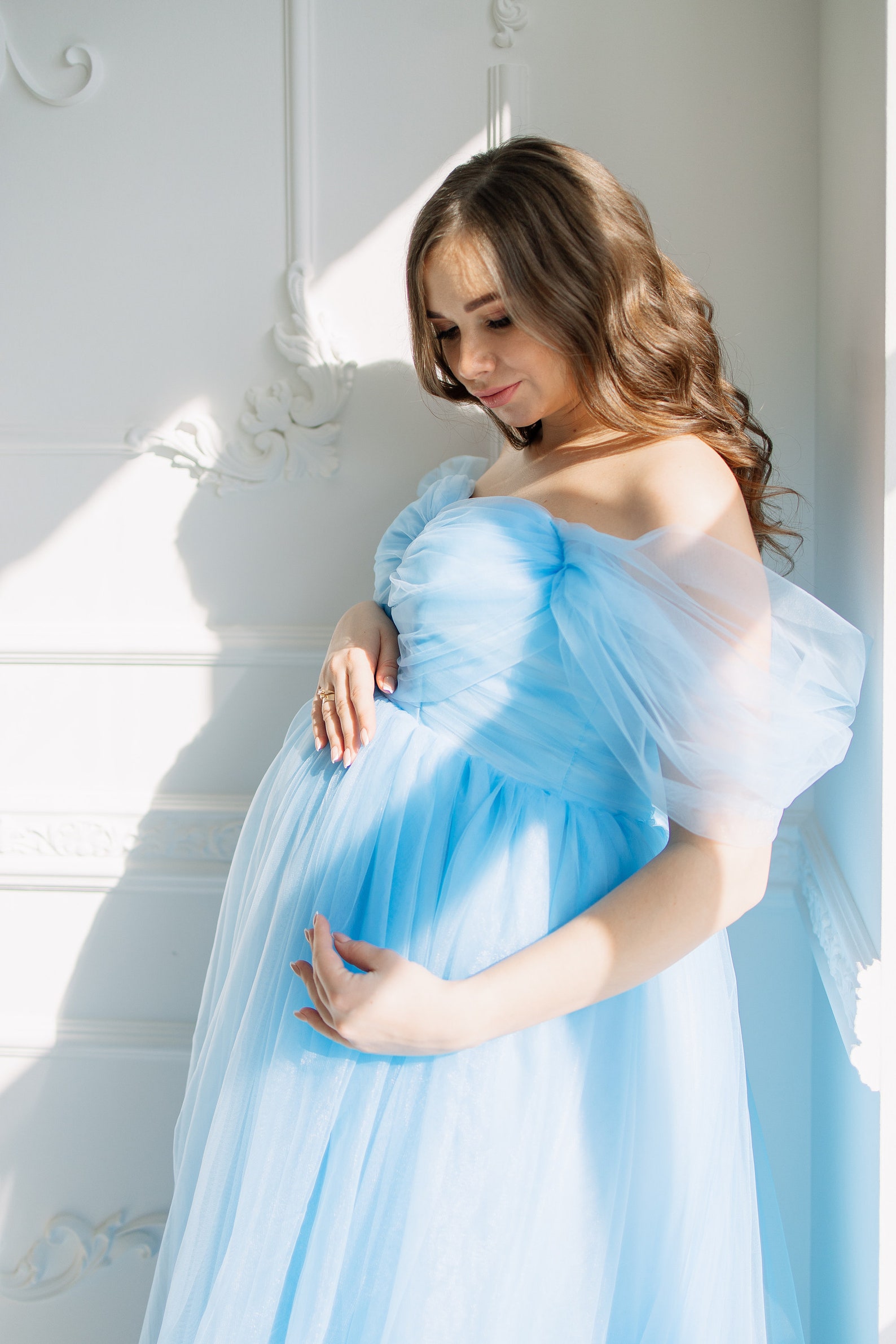 blue tulle gown