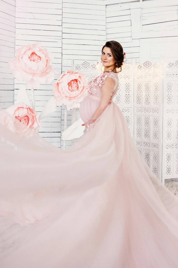 Blush Pink Maternity Dress Pregnancy Photoshoot Dress Tulle Maternity Wedding Dress Maternity Dress For Baby Shower Lace Maternity Gown