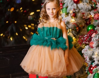 Emerald Green Tutu Dress, Ruffle Tulle Dress, Little Girl Princess Dress, Photography Dress, Toddler Party Dress, Special Occasion Outfit