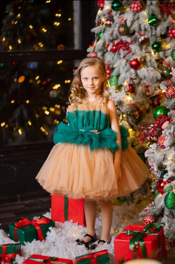green tulle christmas dress Emerald Tutu Dress, Ruffle Dress, Little Girl Dress, Photography Dress, Toddler Festive Dress, Special Occasion Outfit velvet green christmas dress