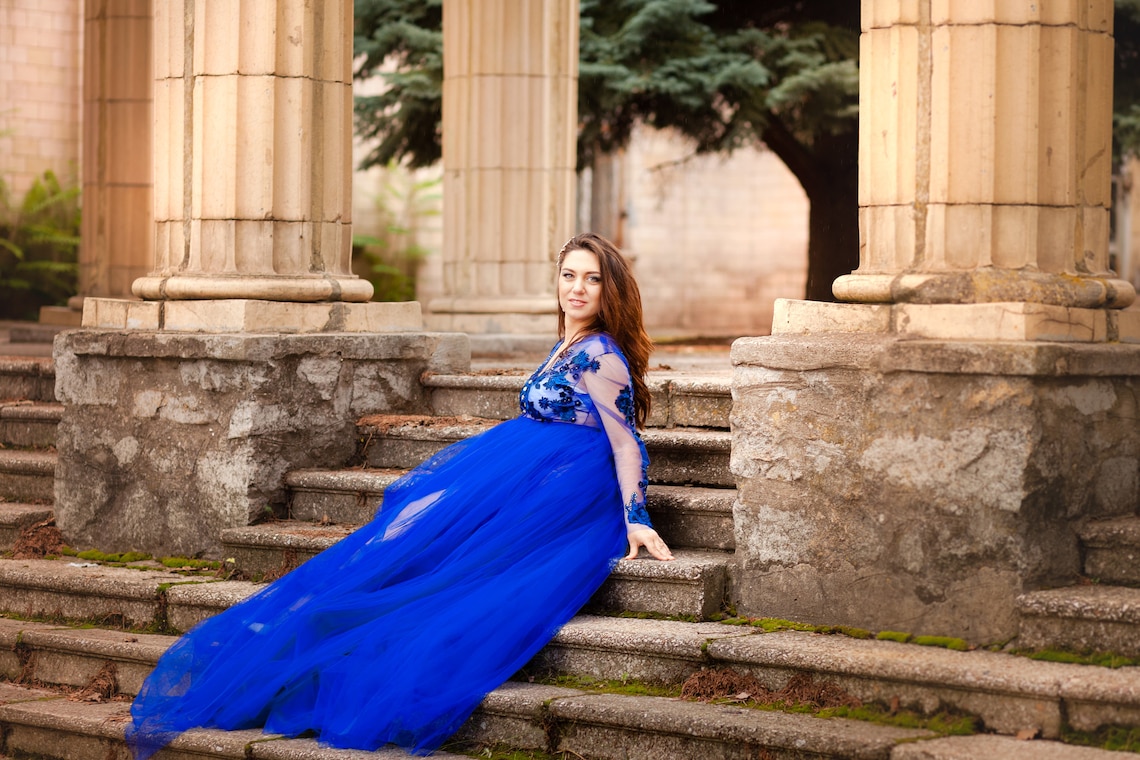 Blue Maternity Dress Royal Blue Baby Shower Dress Maternity Etsy