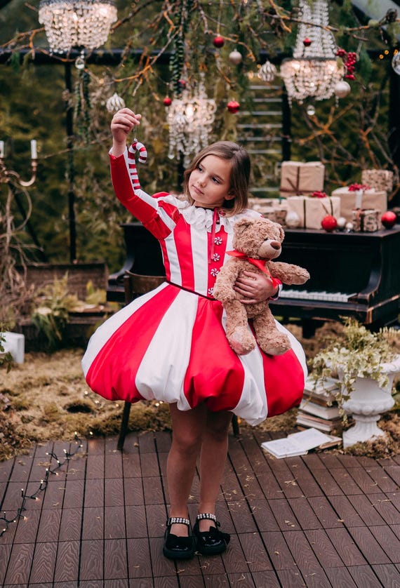Christmas Candy Cane Dress, Girls Holiday Dress, Toddler Red and White  Dress, Holiday Outfit, Festive Photo Shoot Dress, Xmas Party Costume