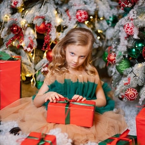 Girls Christmas Dress, Emerald Green Tulle Dress, Holiday Toddler Tutu Dress, Xmas Party Tulle Dress, Princess Gown, Xmas Photoshoot