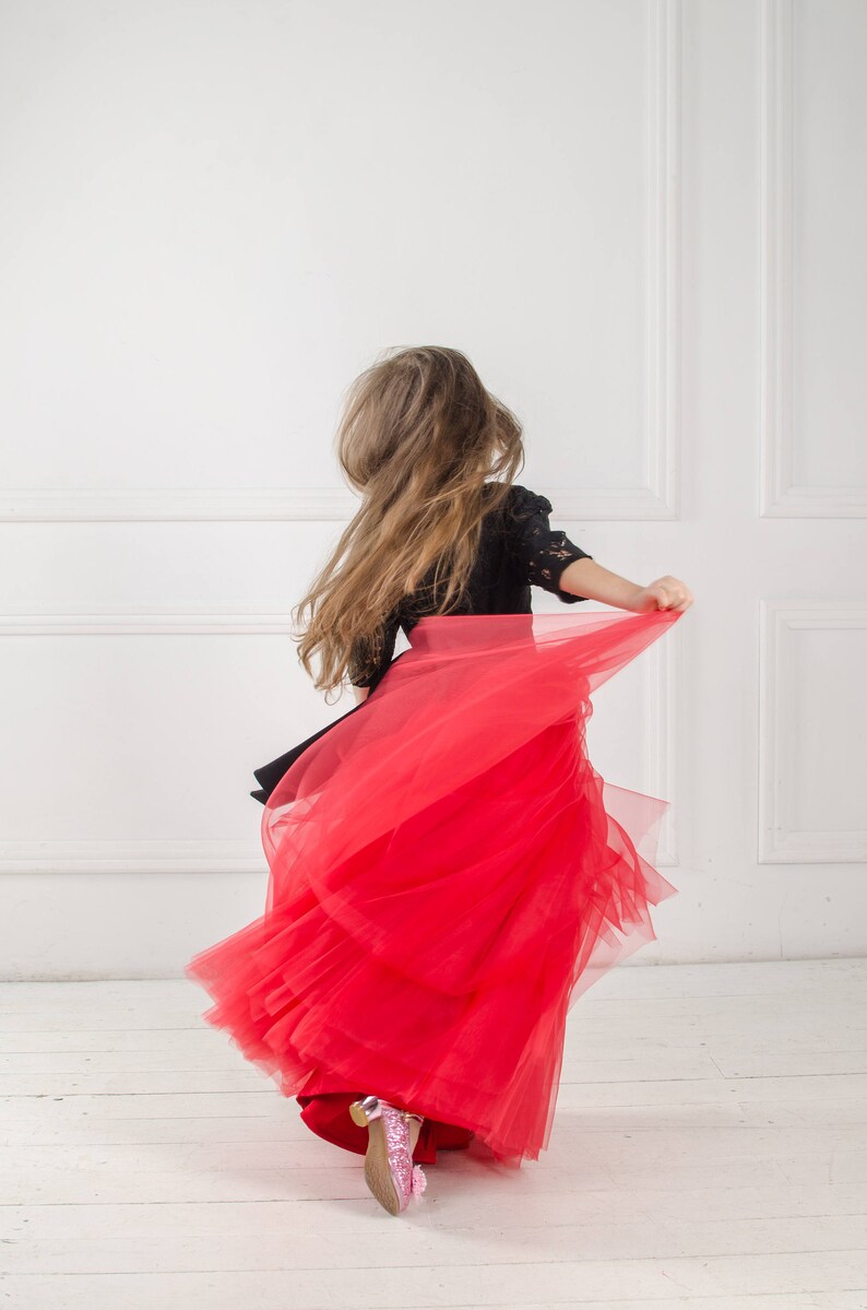 Red And Black Girl Dress, Flower Girl Dress, Tutu Tulle Dress, Pageant Dress, Special Occasion Dress, Baby Girl Lace Dress,Formal Girl Dress image 5