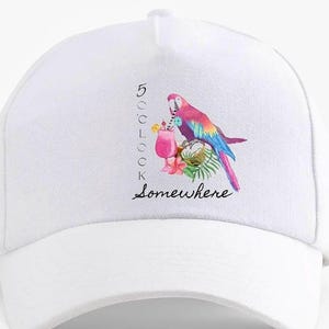Tropical Parrot 5 O’Clock Somewhere Cocktail Baseball Hat: Jimmy Buffett Margaritaville Apparel Gifts