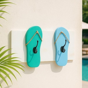 Handmade Flip Flop Towel Rack | Coastal Beach Decor | 11x24” | Outdoor Pool Towel Hooks, Hot Tub Towel Hook, Poolside decor, Bath Hooks