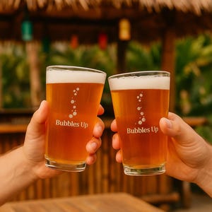 Bubbles Up Etched Beer Glass | 16 oz Coastal Pint | Nautical Gift for Him | Tiki Bar Glassware | Jimmy Buffett barware