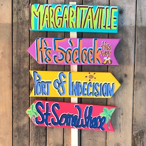 Jimmy Buffett Margaritaville Themed Tropical Arrow Signs, Set of 4, Directional Signs, Tiki Bar Signs, Parrot Head Signs