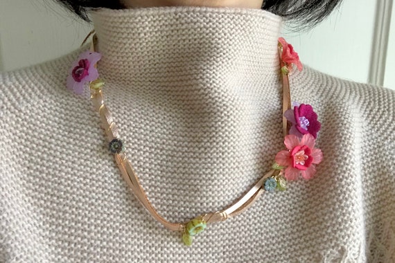 Halsband Halskette Blumenkette Kombi Hüftgürtel Leder Blume Rose Lederblume groß