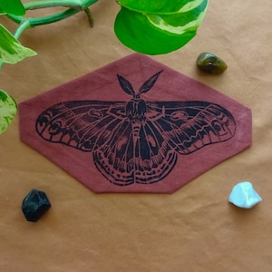 Cecropia Moth Iron-On Patch - Block Print (B)