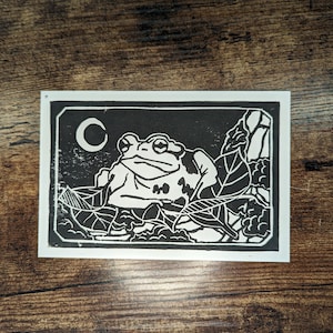 American Toad on Mossy Log - Linocut Print 4.25&quot;x6.25&quot; (C)