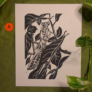 Praying Mantis &quot;Matilda&quot;- Linoleum block print