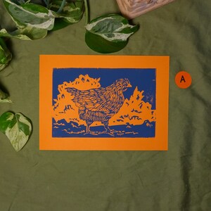 Hen on colored paper- Block Print