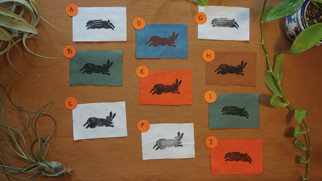 Leaping Rabbit Patches- Linocut Print - Etsy