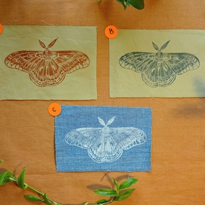 Cecropia Moth Sew-On Patch/Quilt Block - Linocut Patch