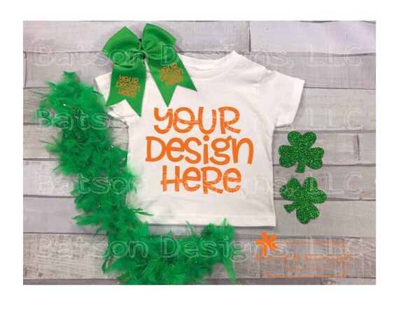 St Patricks Day White Shirt With Green Bow Instant