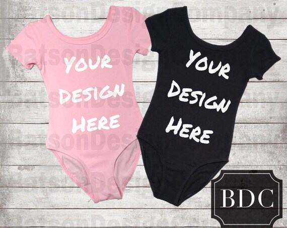 2 Leotard Mockups Short Sleeve Pink And Black Instant