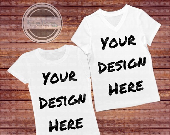 2 White Short Sleeve Shirts Mockup Instant Download