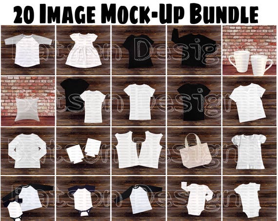 20 Image Mockup Bundle Dark Wood Clothing Cup Accessory