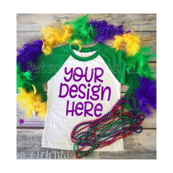 Mardi Gras Green Sleeve Baseball Shirt Instant Download Mockup