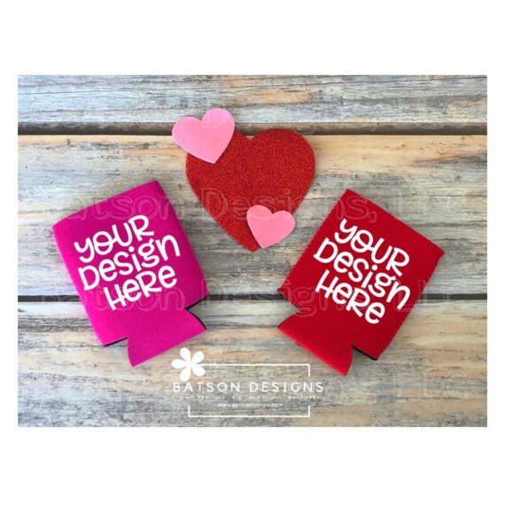 Pink And Red With Hearts Can Holder Mockup Instant Pink And Red With Hearts Can Holder Mockup Instant