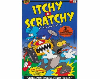 Itchy and Scratchy #1 1993 Bongo Comics - First Issue with Poster - Around the World in 80 Pieces - The Simpsons Comic Book