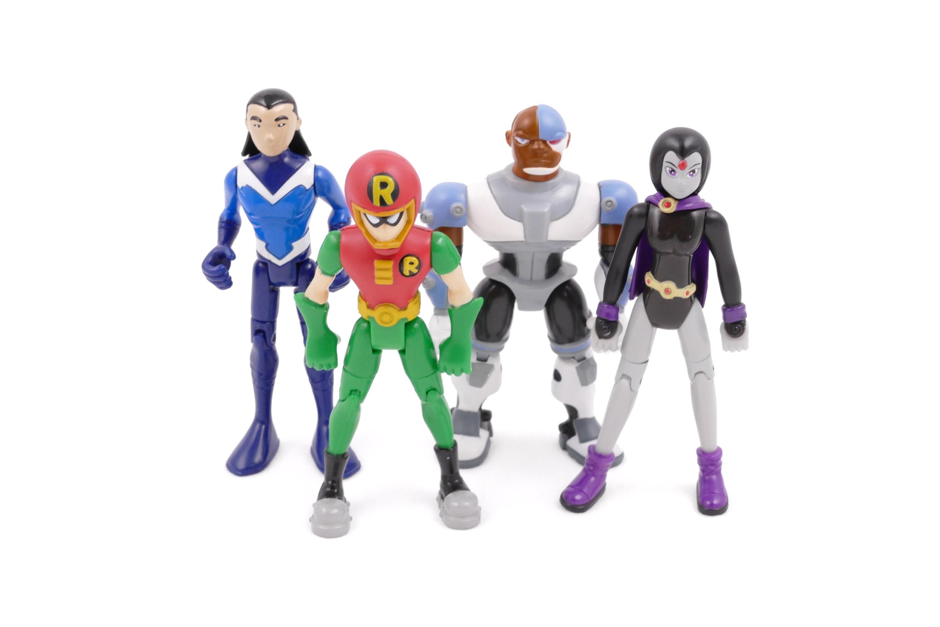 Lot of 4 Teen Titans 2003 Action Figures by Bandai - Robin, Raven