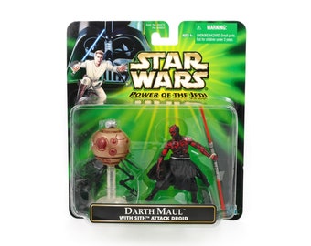 2001 Darth Maul Star Wars Power of the Jedi Action Figure - Maul with Sith Attack Droid - New on Card - Hasbro