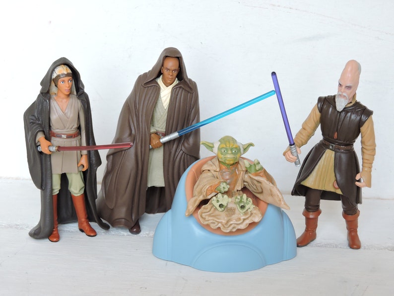 Lot of 4 Star Wars Action Figures Jedi Council Yoda Mace Etsy