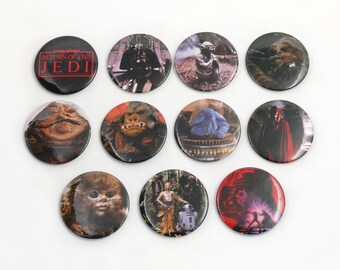 Lot of 11 Vintage 1983 Star Wars Return of the Jedi Photo Buttons - No Duplicates - Original Trilogy Character Buttons