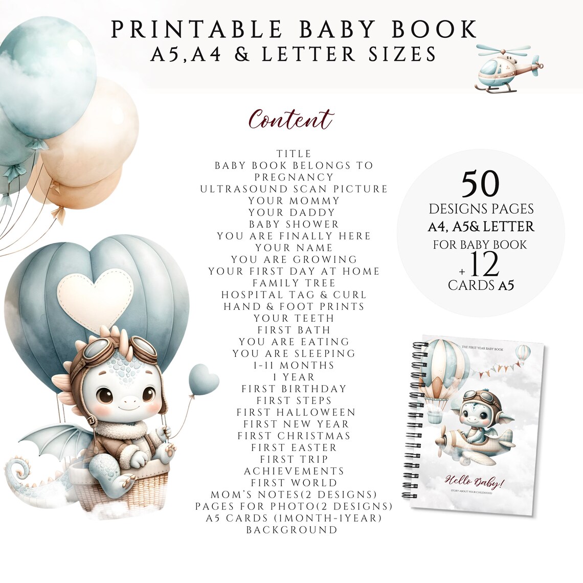 Printable Baby Memory Book Pages, First Year Baby Keepsake Journal ...