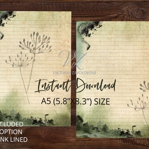 Green Witch Book of Shadows Pages - Blank Book Grimoire - Lined Journal Paper - 3 PNG