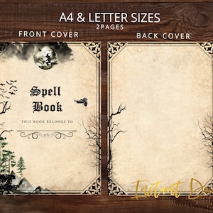 Witch Spell Book Printable - Grimoire Book of Shadows Pages Cover - Witchcraft Book - Cover Journal Paper