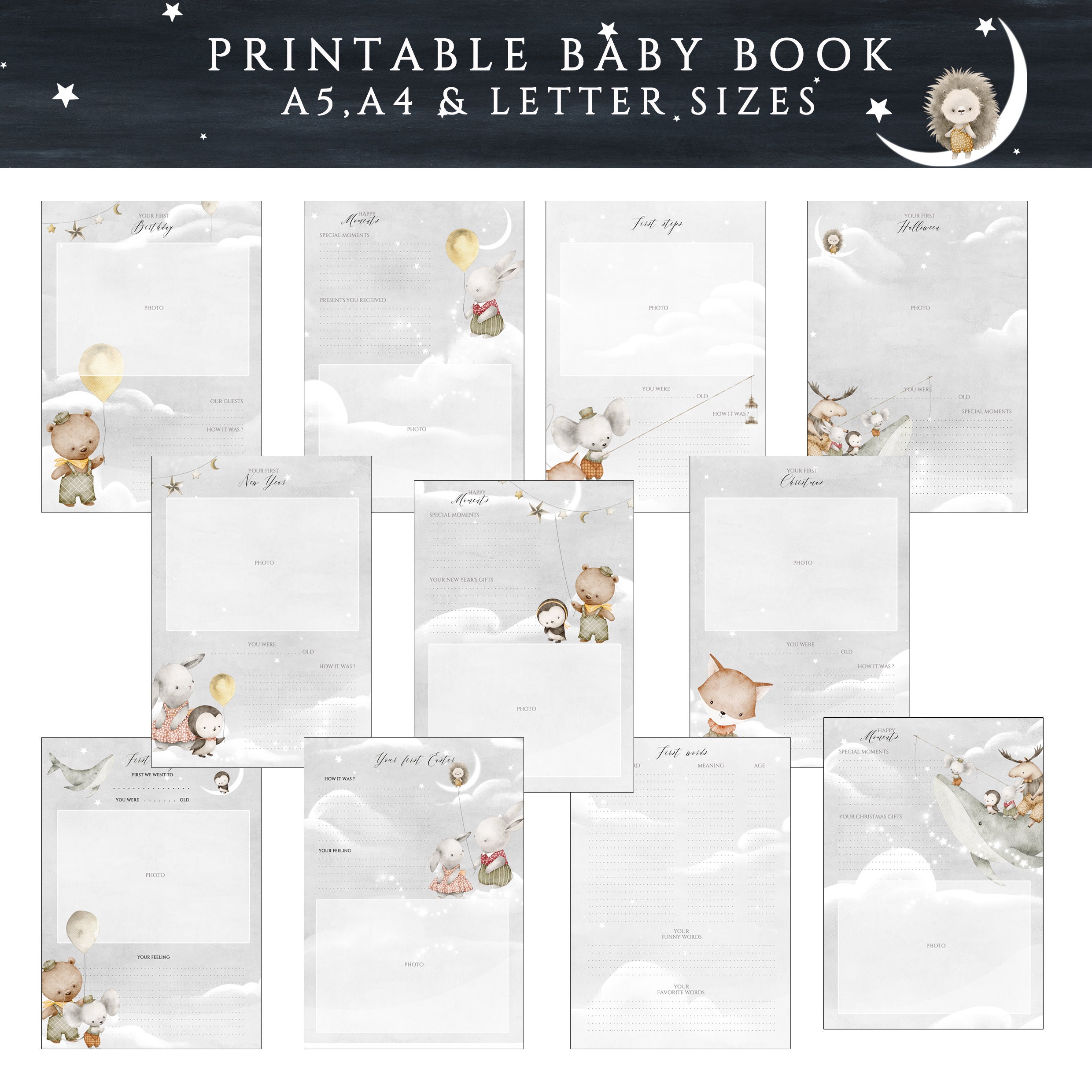 Printable Baby Book Pages, First Year Baby Memory Book, 1st Keepsake ...