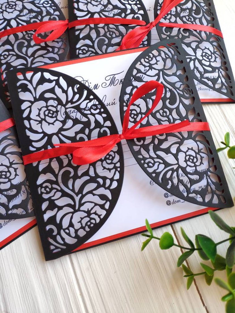 Red And Black Wedding Invitations Laser Cut Wedding Invites Etsy